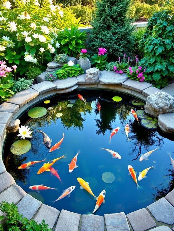 circular pond with patio