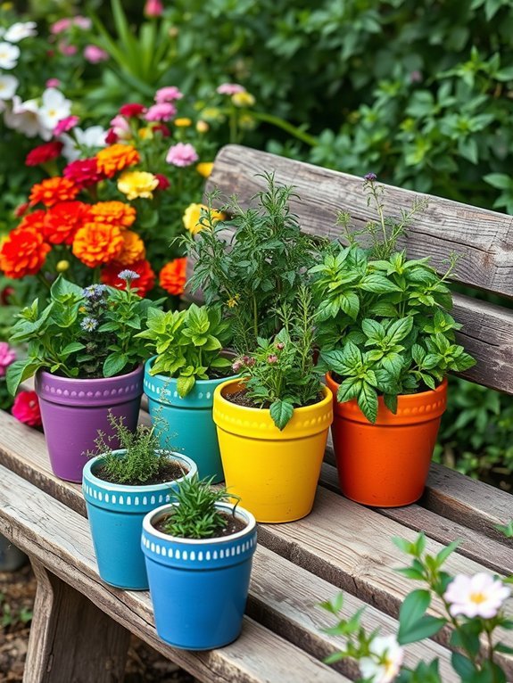colorful container herb garden