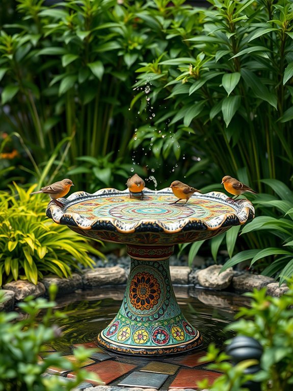 colorful decorative birdbath art