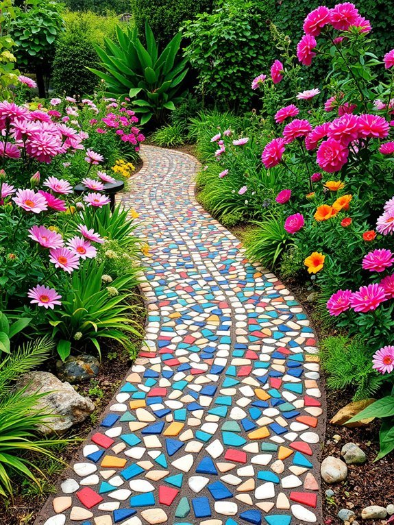 colorful tiled garden walkway