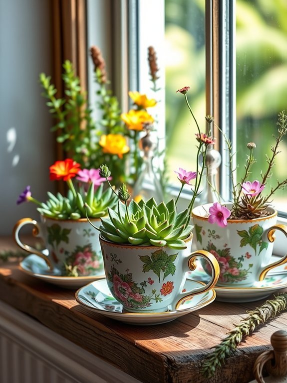 eco friendly tea cup planters