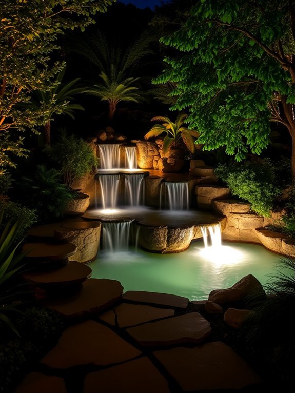 glowing waterfall evening display