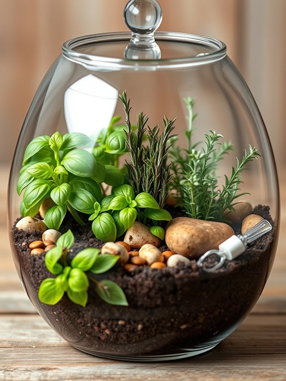 herbs in glass container