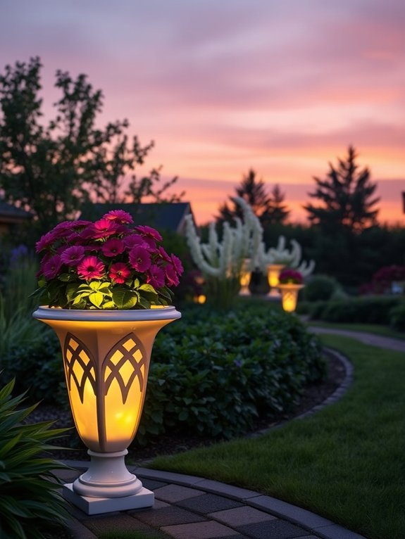 illuminated outdoor plant containers