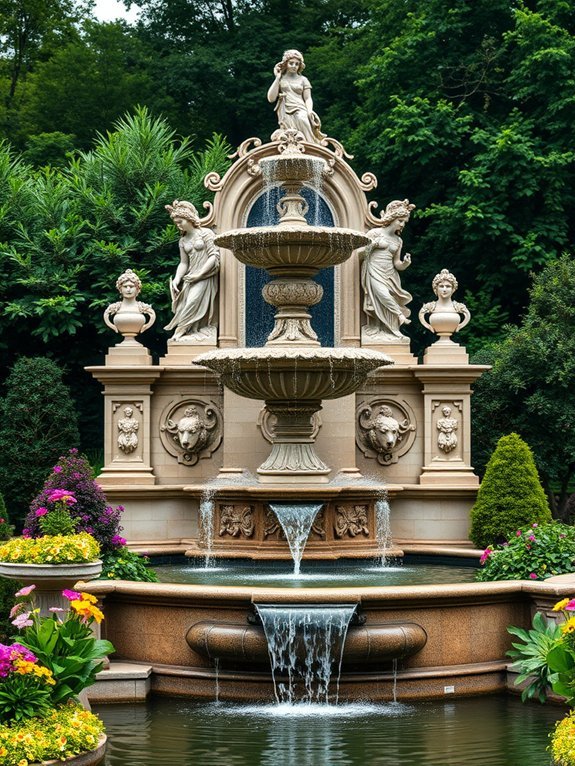 majestic fountain with sculptures