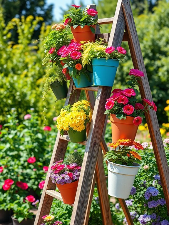 repurposed ladder plant display
