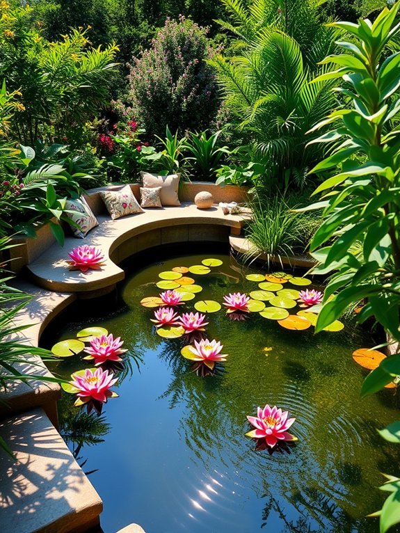 secluded seating by pond