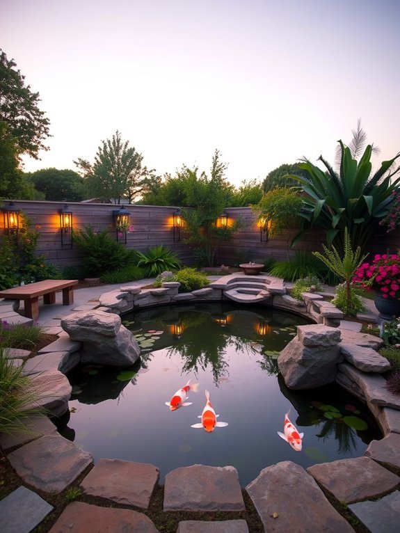 serene koi pond seating