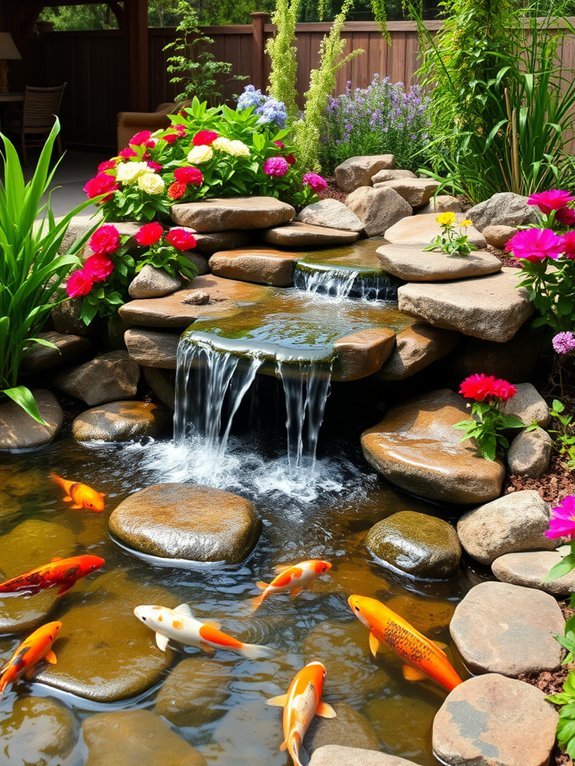 serene koi pond waterfall