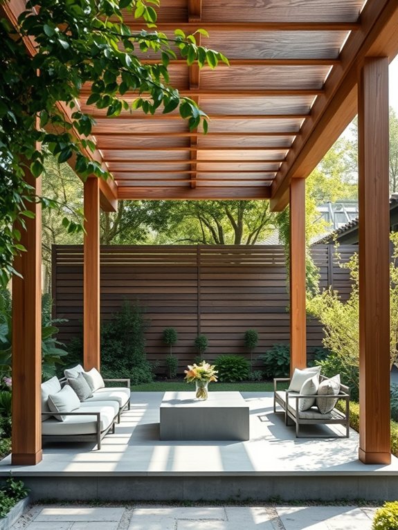simple wooden pergola seating