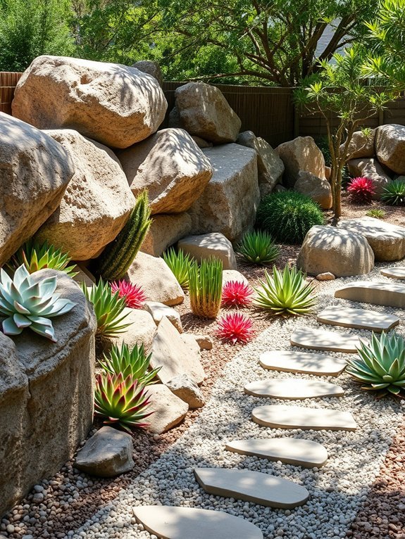succulents and stones arrangement