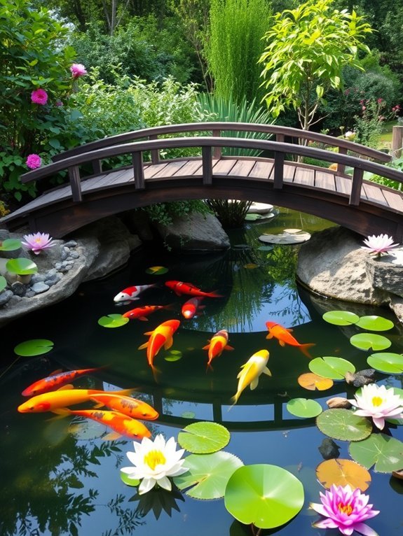 tranquil koi pond bridge