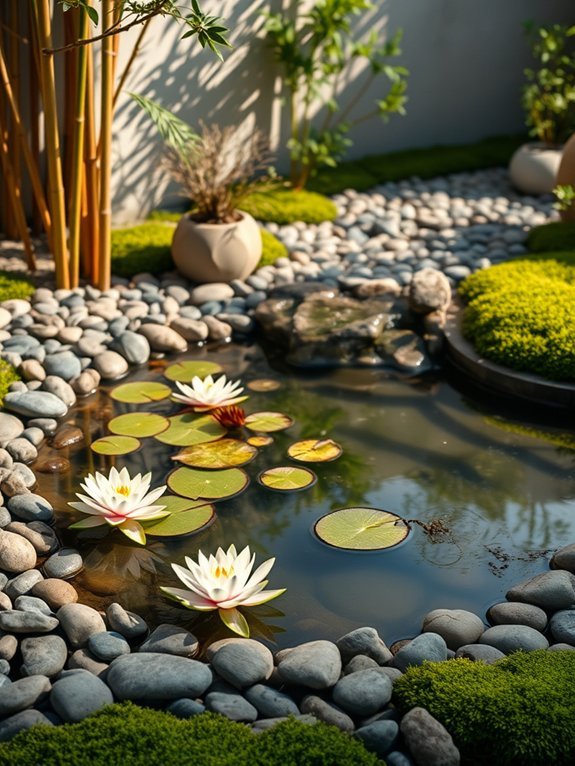 tranquil water garden scene