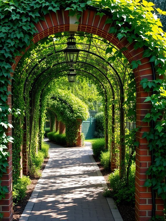 vines adorn arched walkway
