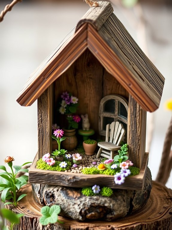 whimsical birdhouse fairy garden