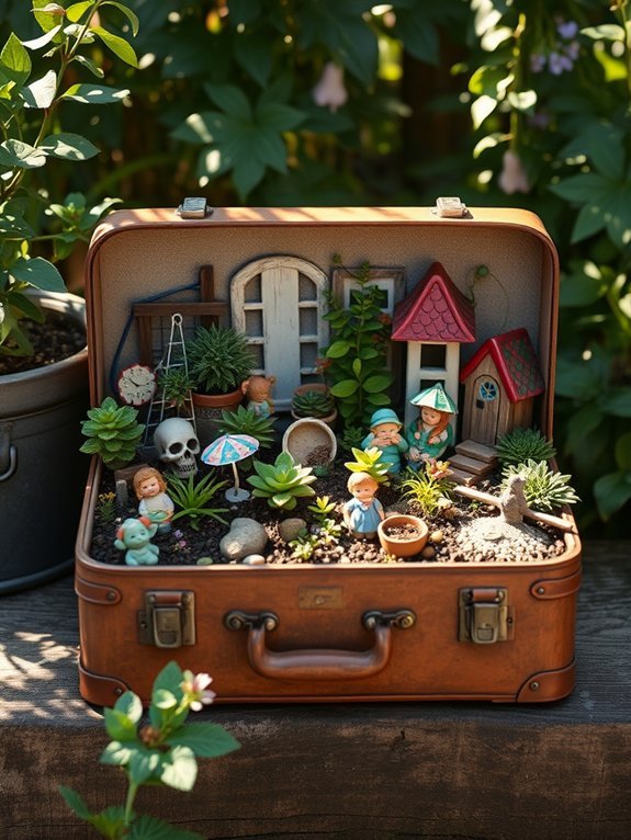 whimsical vintage suitcase garden